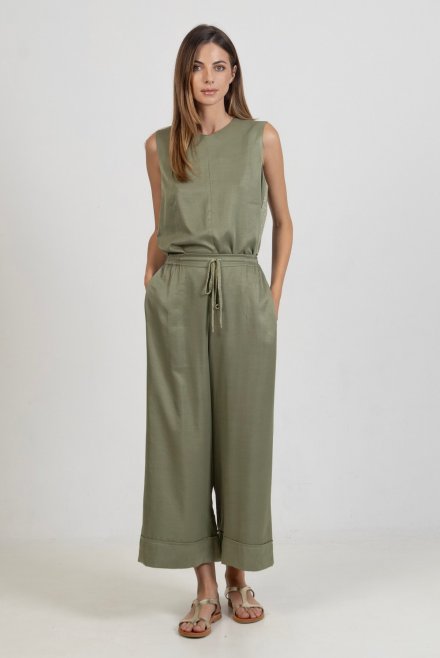 Cropped pants with knitted details khaki