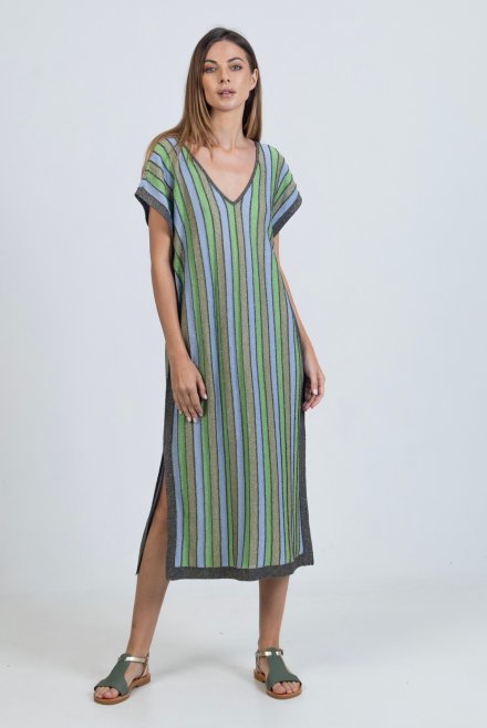 Lurex relaxed v-neck multicolored dress dark grey - ciel - jade lime - khaki