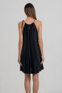 Satin pleated mini dress with knitted details black