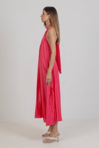 Σατέν πλισέ μιντι φόρεμα με πλεκτές λεπτομέριες fuchsia
