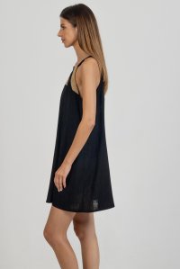 Μίνι φόρεμα με λινό και πλεκτές λεπτομέριες black