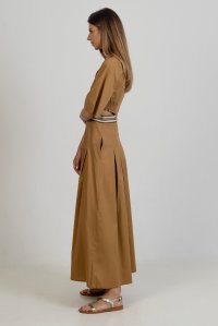 Poplin cut-out maxi dress with knitted details camel