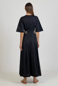 Poplin cut-out maxi dress with knitted details black