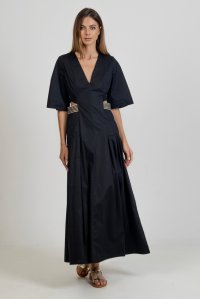 Μάξι φόρεμα από ποπλίνα με cut-out με πλεκτές λεπτομέρειες black