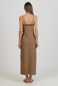 Βαμβακερό-lurex μίντι φόρεμα με cut-out warm sand