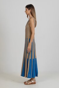 Lurex maxi v-neck and v-back dress royal blue-tan gold