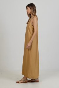 Midi dress with knitted details camel