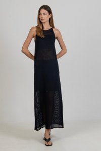 Cotton-lurex open-knit maxi dress black