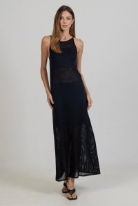 Cotton-lurex open-knit maxi dress black