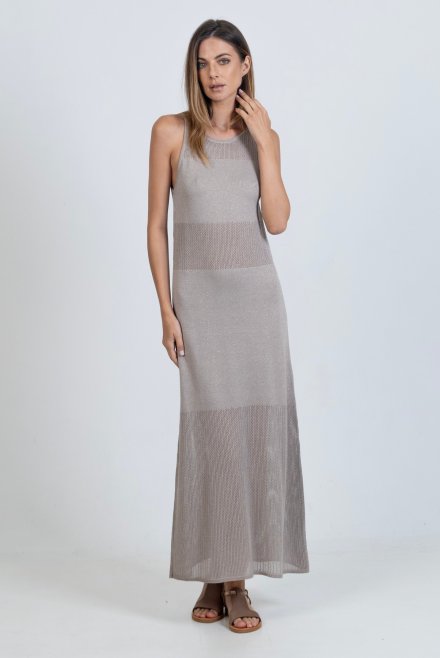 Cotton-lurex open-knit maxi dress elephant