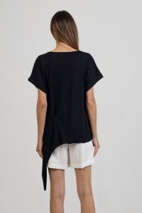 Organic cotton bottom side tying T-shirt black