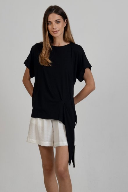 Organic cotton bottom side tying T-shirt black