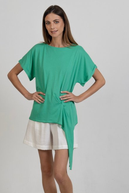 Organic cotton bottom side tying T-shirt green