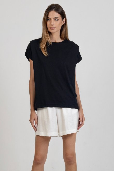 Organic cotton pleated T-shirt black