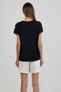 Organic cotton pleated T-shirt black