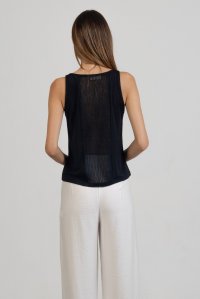 Jersey sleeveless top with knitted details black