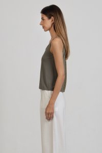 Jersey sleeveless top with knitted details khaki