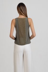 Jersey sleeveless top with knitted details khaki