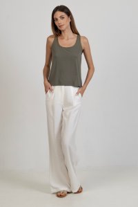 Jersey sleeveless top with knitted details khaki