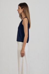 Jersey sleeveless top with knitted details navy