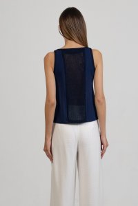 Jersey sleeveless top with knitted details navy