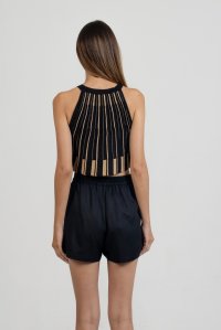 Lurex two-toned crop top black -tan gold