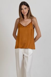 Satin basic top with knitted details terracotta