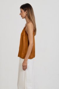 Satin basic top with knitted details terracotta