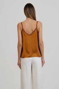 Satin basic top with knitted details terracotta