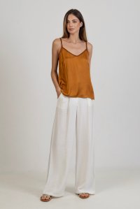 Satin basic top with knitted details terracotta