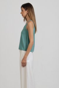 Jersey sleeveless top with knitted details teal