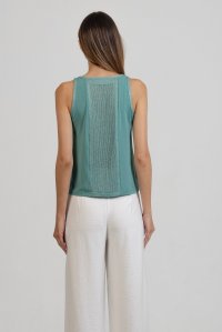 Jersey sleeveless top with knitted details teal