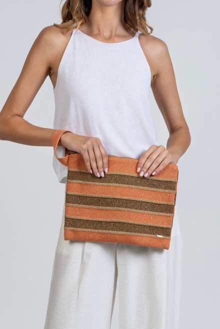 Lurex multicolored clutch bag orange -bronze -tan gold