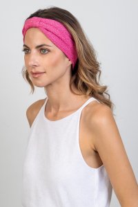 Lurex knitted head band fuchsia