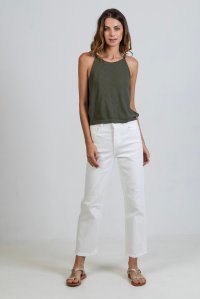 Cotton blend sleevless top khaki