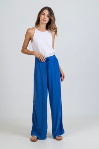 Crepe marocaine wide leg pants with knitted details royal blue