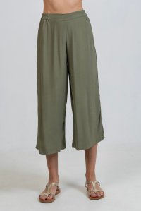 Crepe marocaine cropped wide leg pants with knitted details khaki