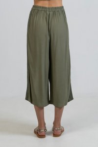 Crepe marocaine cropped wide leg pants with knitted details khaki