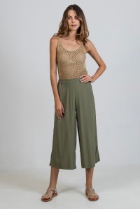 Crepe marocaine cropped wide leg pants with knitted details khaki