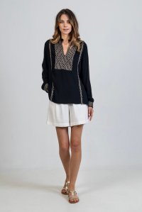 Crepe marocaine blouse with knitted details black