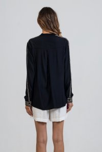 Crepe marocaine blouse with knitted details black