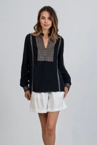 Crepe marocaine blouse with knitted details black