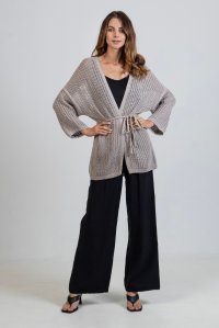 Cotton-lurex open-knit cardigan elephant