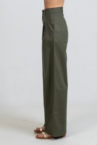 Poplin pleated pants khaki