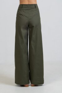 Poplin pleated pants khaki