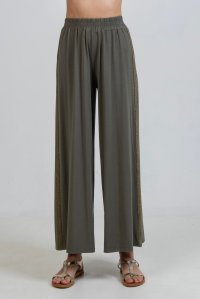 Jersey wide leg pants with knitted details khaki