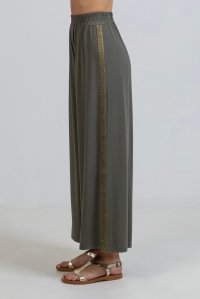 Jersey wide leg pants with knitted details khaki