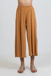 Jersey wide leg pants with knitted details summer camel