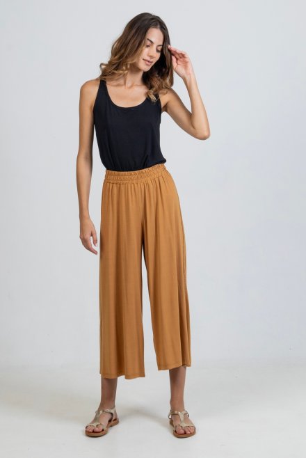 Jersey wide leg pants with knitted details summer camel