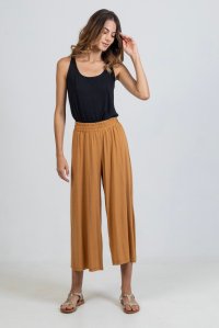 Jersey wide leg pants with knitted details summer camel